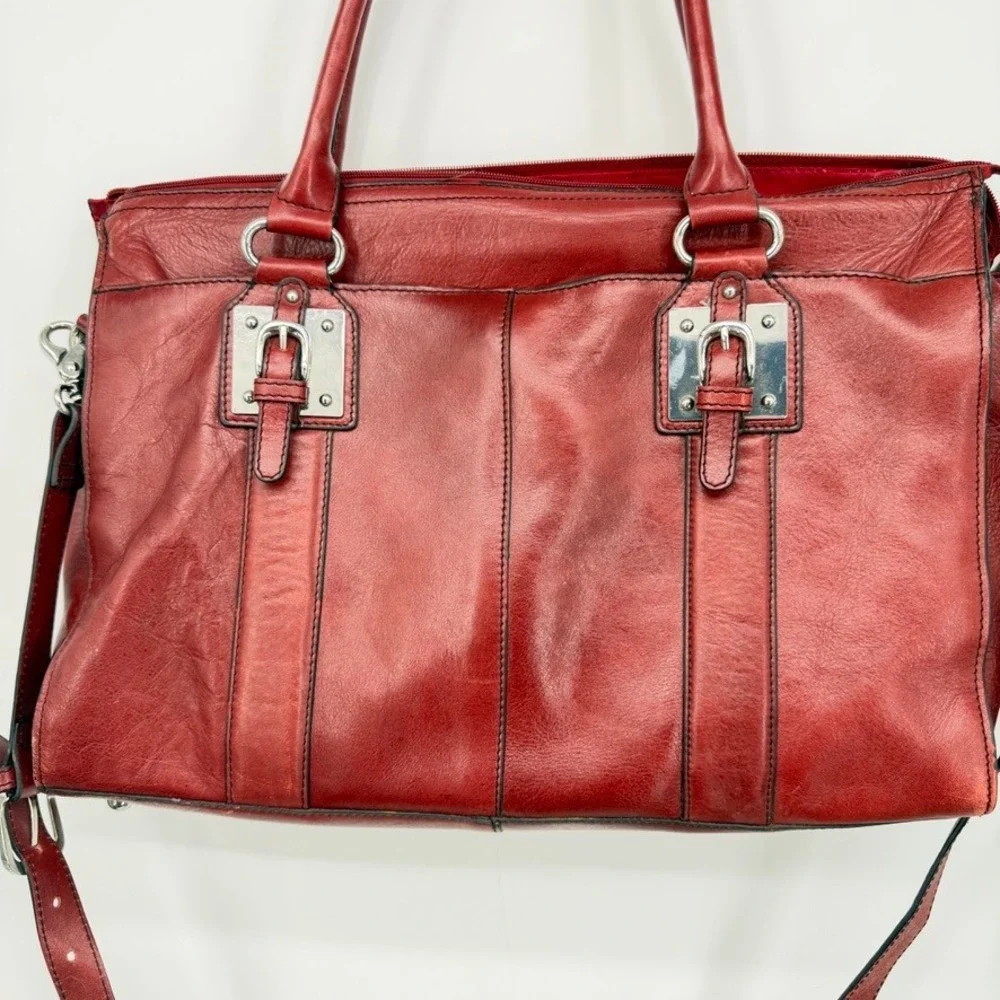 Wilsons Leather Laptop Messenger Briefcase Red Buckle Satchel Work Bag